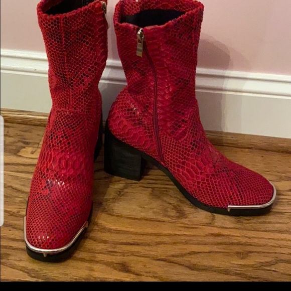 Red Snakeskin Ankle Boots - Picture 3 of 3